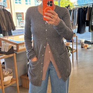 Elizabeth and James Gray and Brown Long Double Cardigan Small